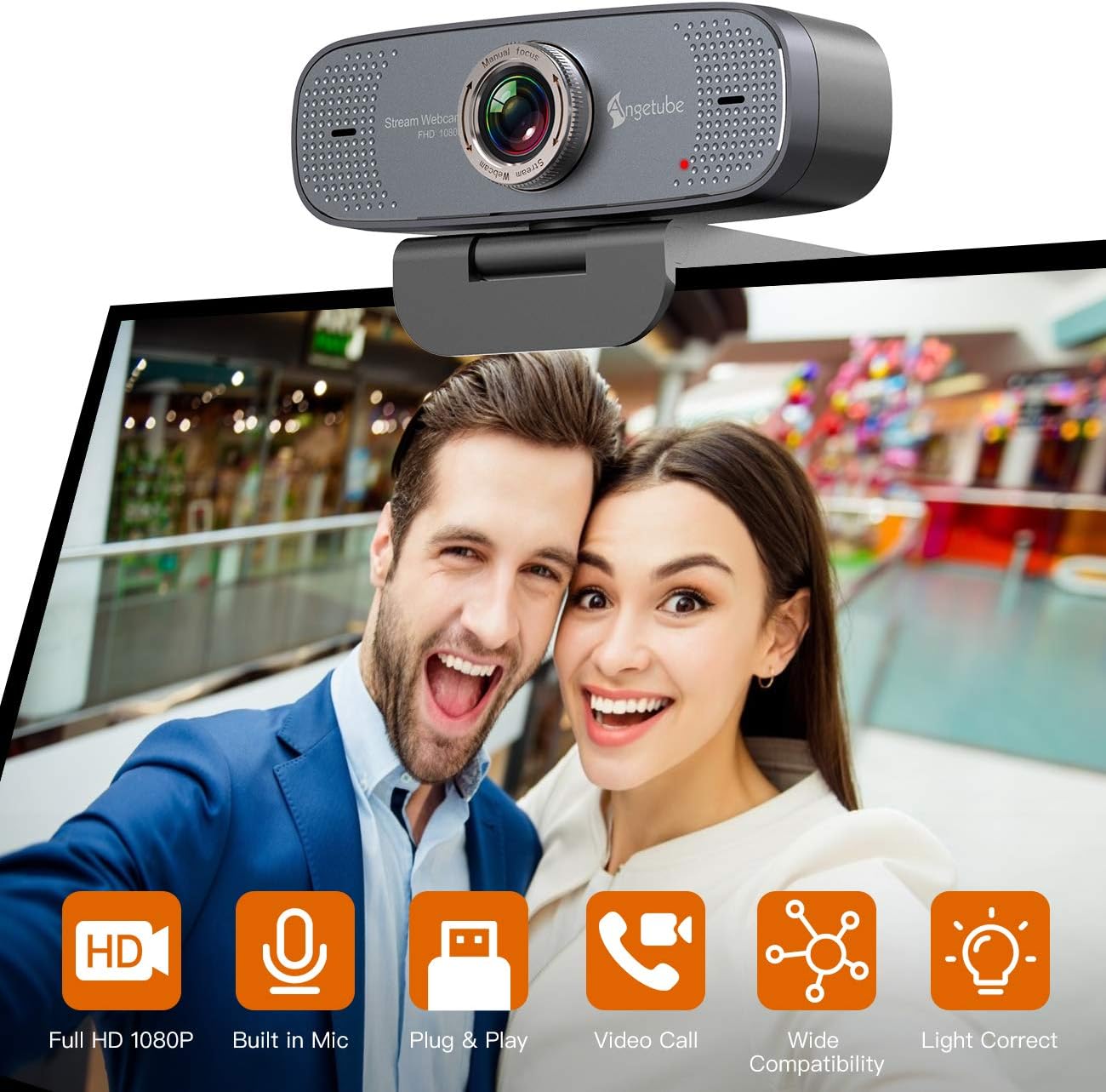 Angetube 1080P Web Camera for Computer HD Webcam with Microphone - USB PC Camera with 90-Degree Wide Angle, Plug and Play for Zoom | Skype | Teams | Streaming | Video Calling