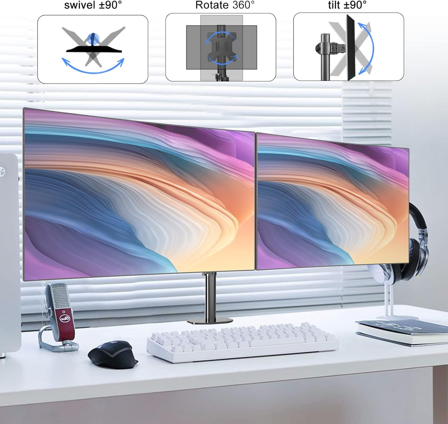 Pholiten Dual Monitor Stand,Heavy Duty Adjustable Monitor Desk Mount for 2 Screens up to 38Inches,Dual Monitor Arm with Height Adjustable Tilt Swive Rotate,Holds up to 22 lbs