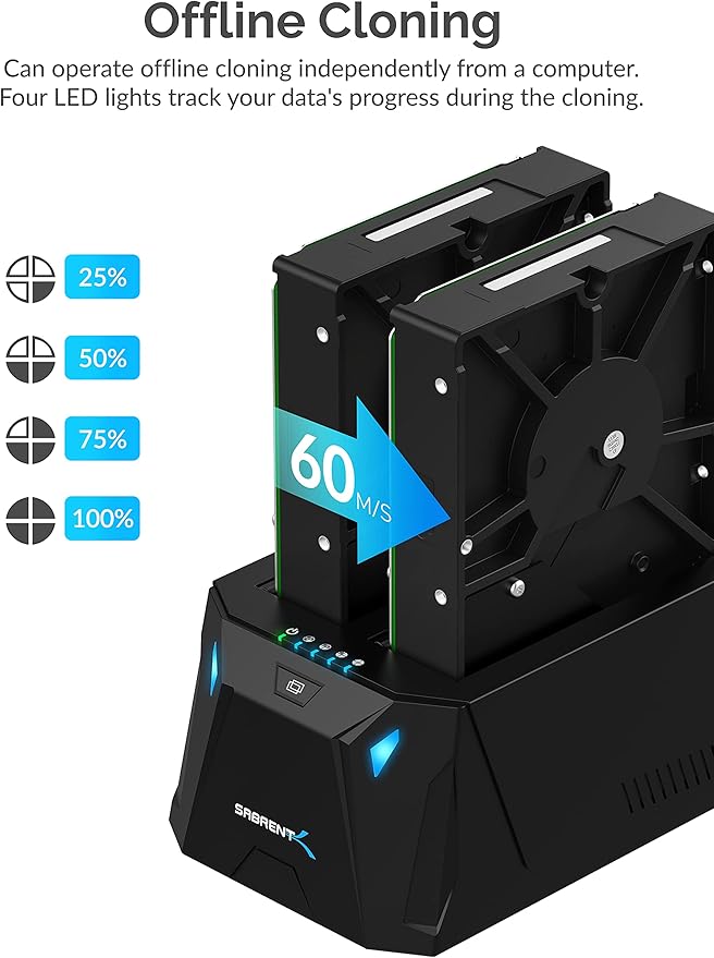 SABRENT USB Type C SATA 2.5” & 3.5” Dual Bay Hard Drive Docking Station | Offline Cloning | Up to 5Gbps | Tool Free Installation (EC-CH2B)