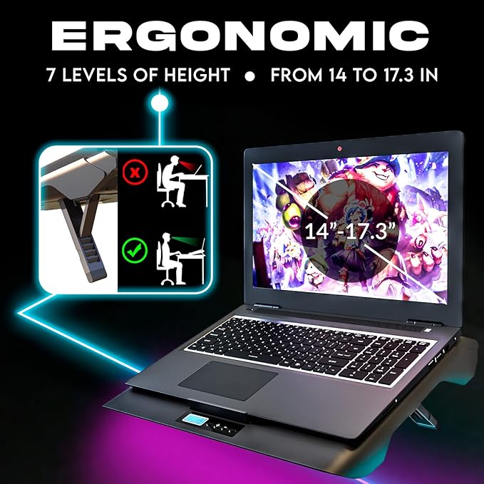 KLIM Everest Laptop Cooling Pad | New | Powerful Turbo-Fan 4300 RPM Laptop Cooler | Sealed Foam for Maximum Performance | Avoid Overheating and Protect Your Gaming Laptop | 14-17.3 in