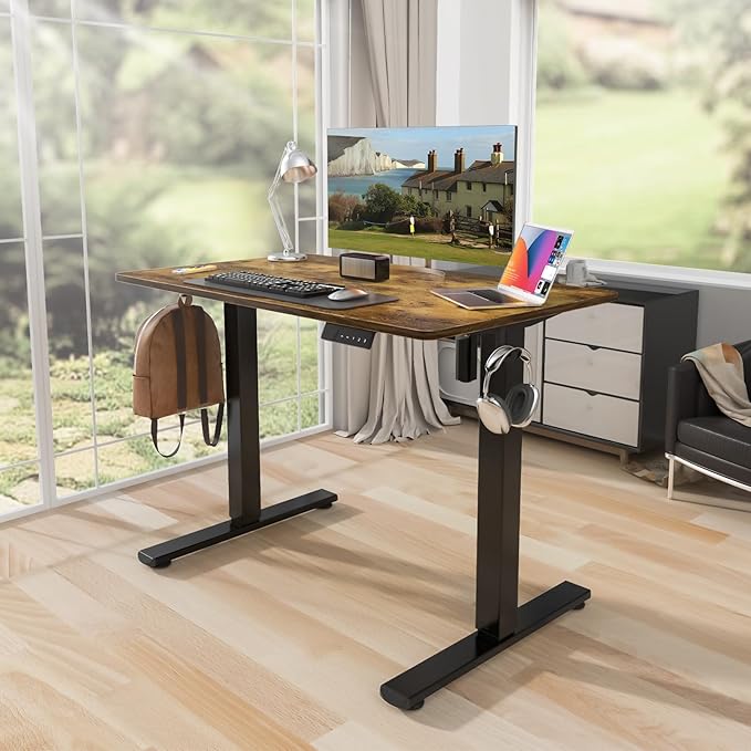 Kingant Standing Desk Height Adjustable Small Electric Stand Up Desks [40 x 20 Inch] - Ergonomic Sit Stand Desk Rising Desks for Home Office Computer Desk Stand Desk Workstation with Cable Management