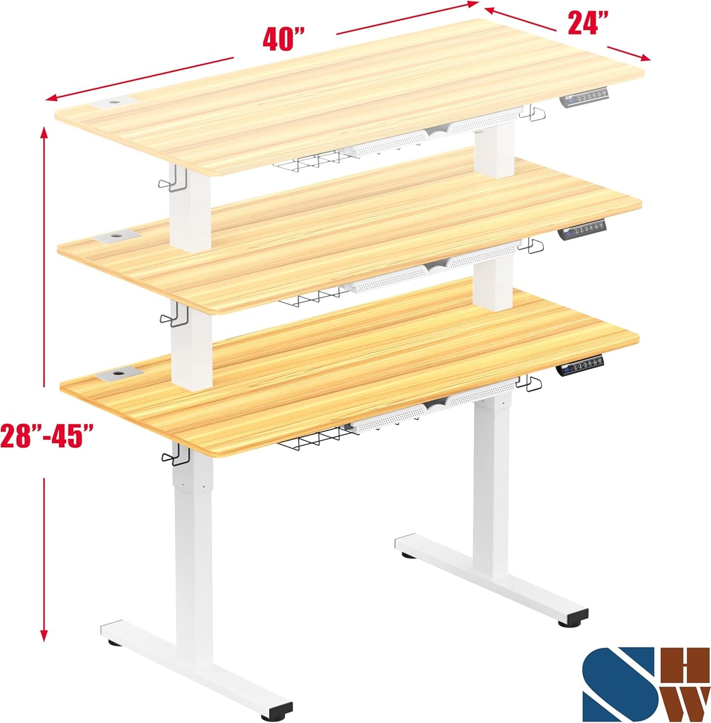 SHW 40-Inch Electric Height Adjustable Standing Desk with Drawer, Memory Preset and Cable Management Tray, Oak