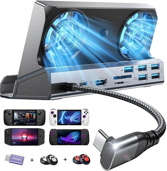 LISEN 10-IN-1 Docking Station for Steam Deck OLED&ROG Ally X&Legion Go, Dual Cooling Fan 5 USB Ports and 4K@60Hz, 100W Charging Port Support ROG Ally 30W Mode, Gigabit Ethernet Fit for Steam Deck OLED