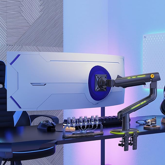 Gaming Monitor Arm for Flat/Ultrawide/Curved Monitors 32 to 60 inch, Heavy Duty Monitor Stand Load up to 20 kg, VESA 75/100 mm Mount (Grey Black)