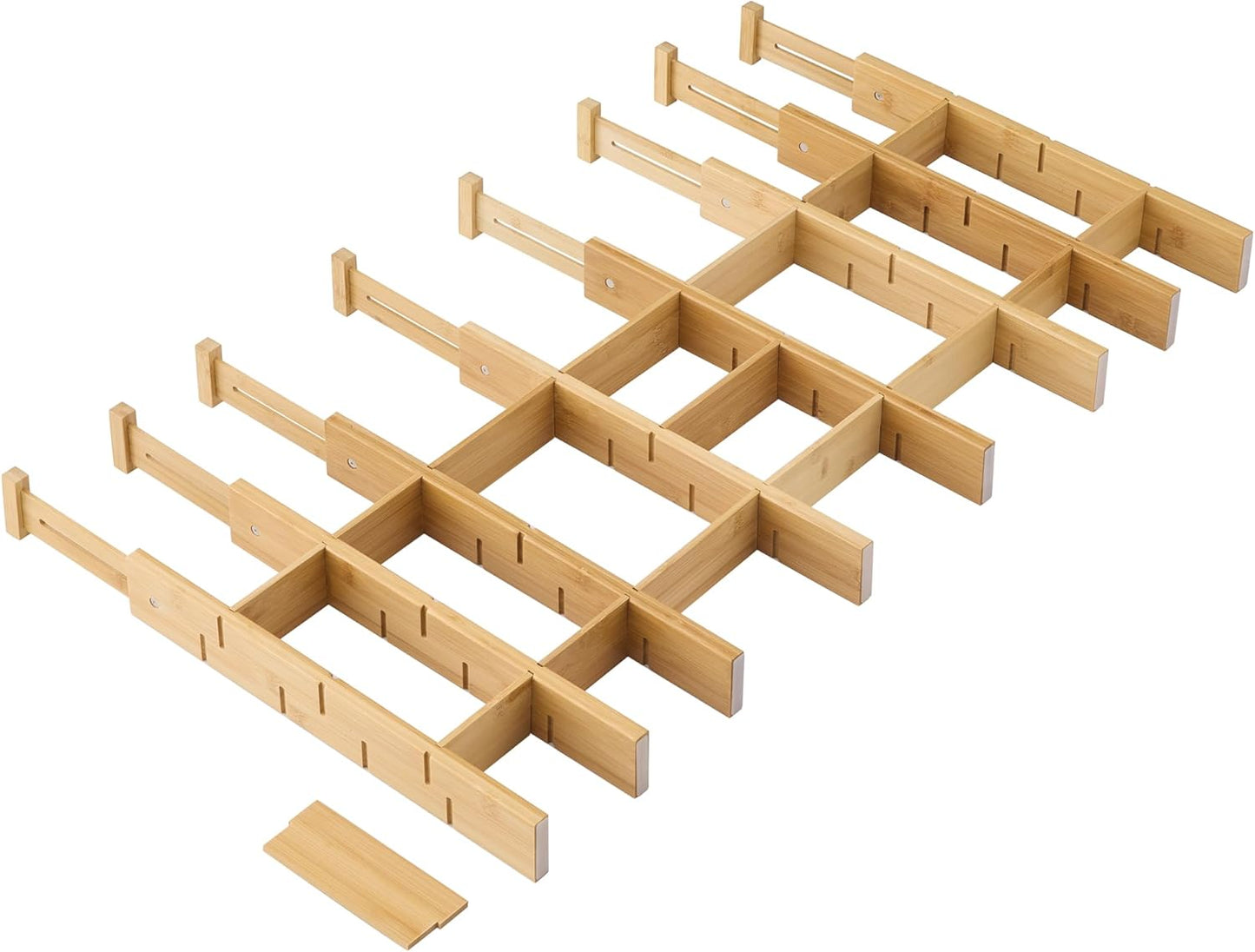 Bamboo Drawer Dividers with Inserts kitchen drawer organizer Adjustable Expandable 8 Pack Organizer Set for Kitchen Bedroom Bathroom Office 8 Dividers with 16 Inserts (Natural, Large (18-22.5IN))
