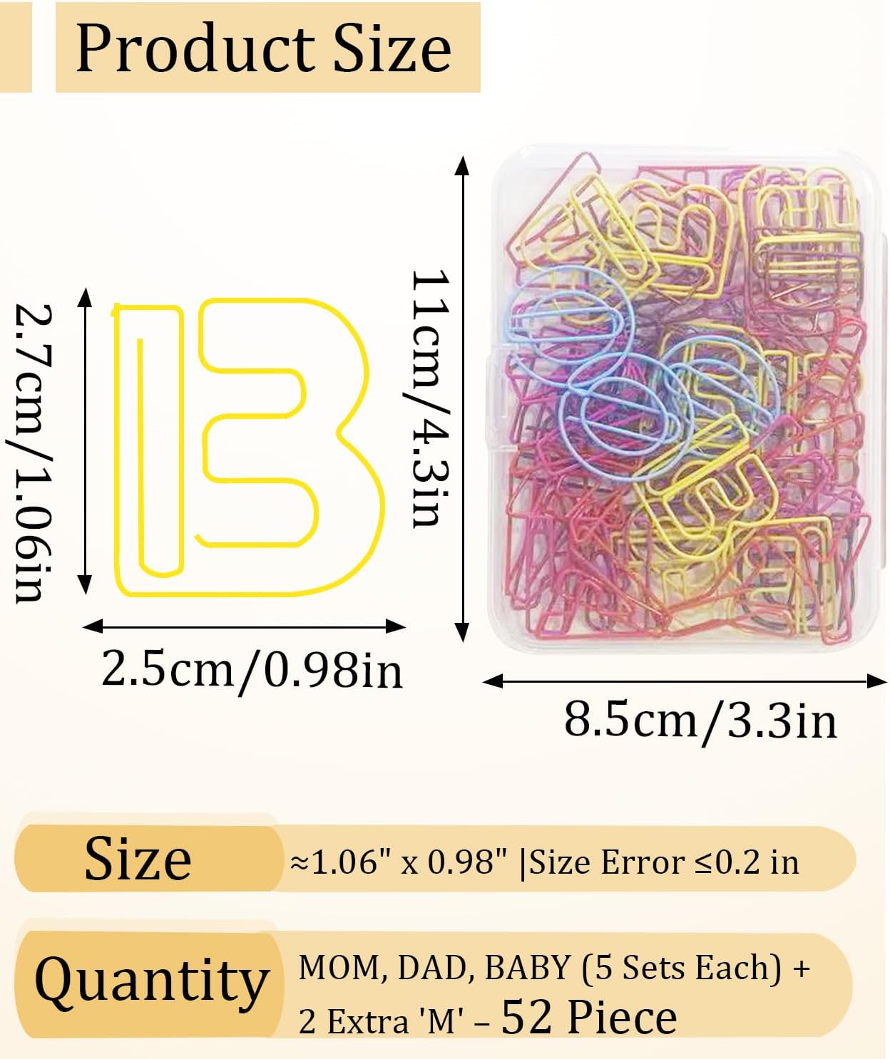 52 Pcs Stainless Steel Paper Clips - Alphabet Letter Clips for Office & School with Storage Box Assorted Color (Family Series)