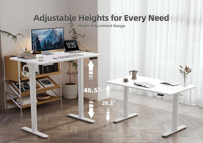 Seang Standing Desk with Adjustable Height, 48x24 Inch Electric Stand Up Desk for Home Office, Studio, Computer Workstation, White Top