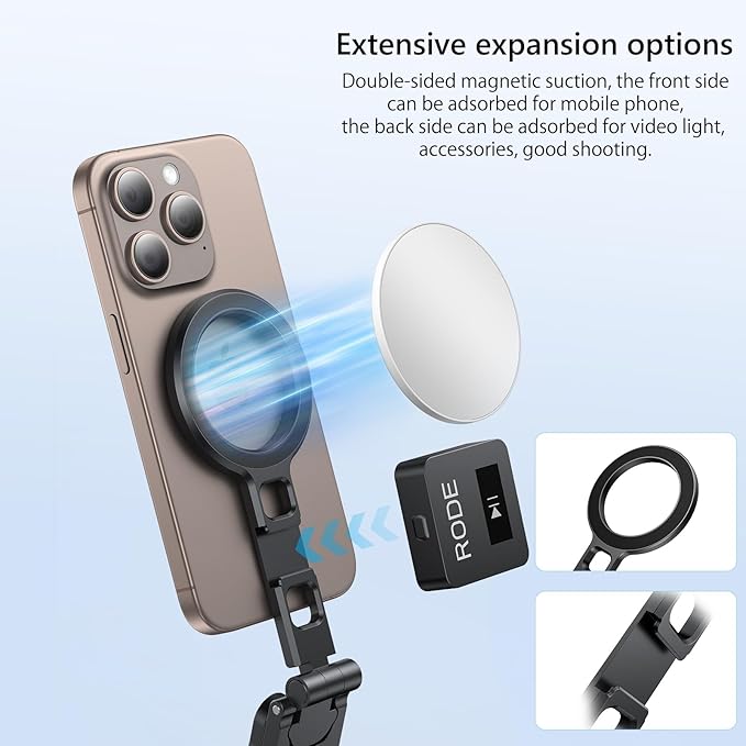 VRIG Magnetic Pocket Phone Tripod Foldable Compatible with magsafe for iPhone 16/15/14/13/12,Mini Cell Phone Tripod Mount Handle Smartphone Desk Stand Travel All in One,Fathers Day for Gifts