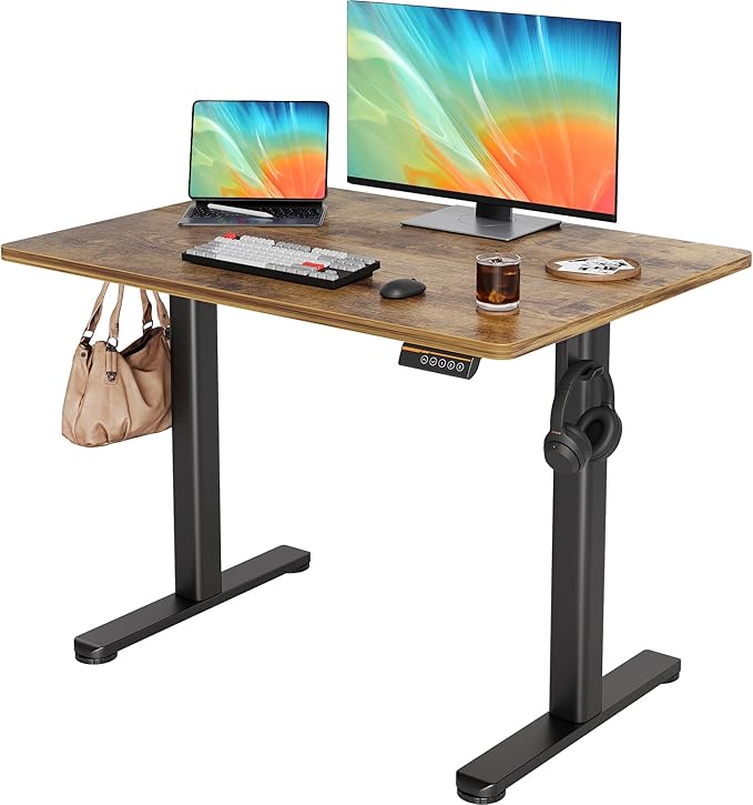 YDN Electric Standing Desk Adjustable Height, 40 x 24 Inches Stand up Desk with Cable Management, Home Office Desks with Splice Board & Black Frame, Rustic Brown Top