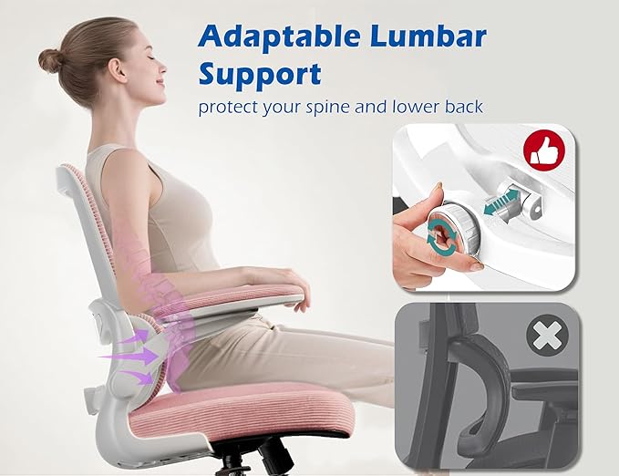 TRALT Ergonomic Office Chair - Desk Chair with Adjustable Lumbar Support Computer Chair - Mesh Comfy Chair with Flip-up Armrests - Gaming Chairs for Adults Home Office (Leather, Pink)