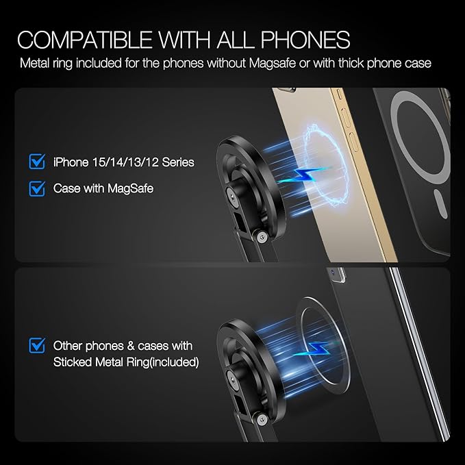 Magnetic Pocket Phone Tripod Foldable Compatible with Magsafe for iPhone 15/14/13/12 Plus Pro Max Series, Mini Cell Phone Tripod Mount Handle Smartphone Desk Stand Travel All in One
