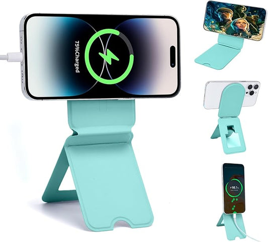 Phone Stand, Magnetic Foldable Phone tripods Stain-Resistant Leather & Angle Adjustment, Multifuctional Strong Magnetic Phone Tripod for iPhone 16/15/14/13/12- (Green)