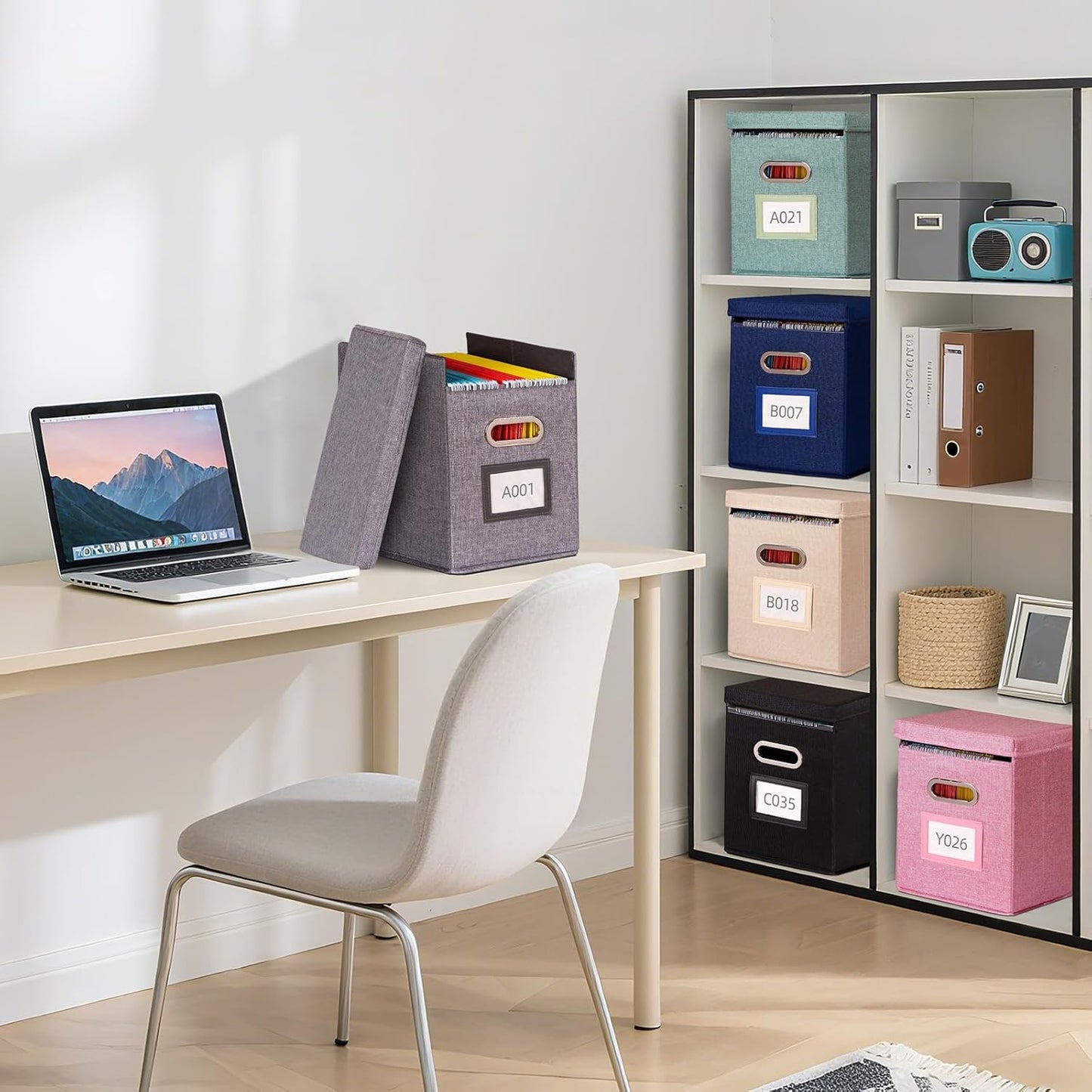 4 Pack Hanging File Folders Organizer with Lid, Letter Size Fabric File Storage Box Collapsible, Portable Office Document Holder with Metal Handle, Smooth PVC Rails, Black