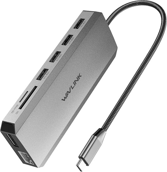 WAVLINK USB C Docking Station Dual Monitor, Triple Display, USB C to 2 HDMI,DisplayPort, PD Charging, Ethernet, 5 USB, SD/TF Read, Audio for MacBook Dell HP Lenovo Surface, Dark Grey