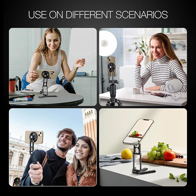 Magnetic Pocket Phone Tripod Foldable Compatible with Magsafe for iPhone 15/14/13/12 Plus Pro Max Series, Mini Cell Phone Tripod Mount Handle Smartphone Desk Stand Travel All in One