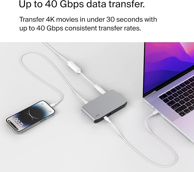 Belkin Connect Thunderbolt 4 Docking Station, 5-in-1 USB-C Multiport Core Hub w/ 96W Power Delivery for Mac, Windows, Single 8K or Dual 4K Display, Thunderbolt 4 Cable & Power Supply Included