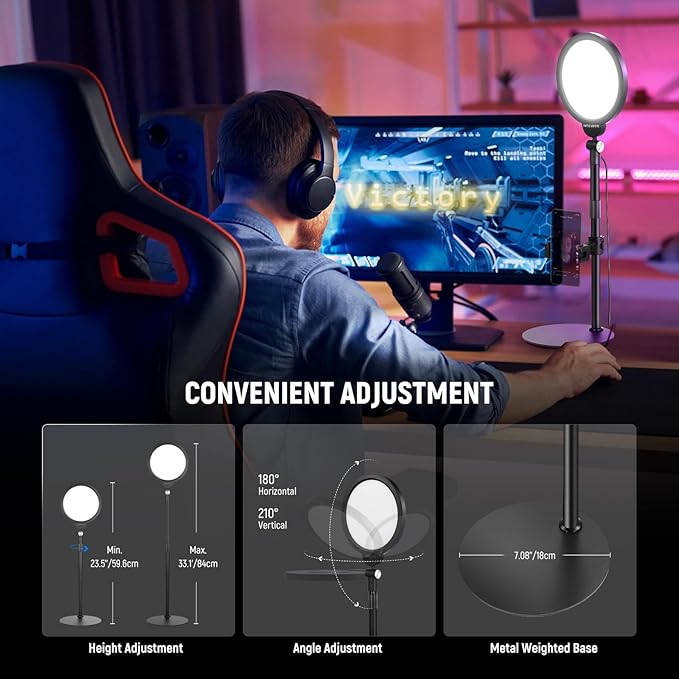 NEEWER Basics 7" Desk Ring Light for Video Recording, 10W Dimmable Full Screen Key Lighting with Stand&Phone Holder for iPhone Computer Laptop Vlog Live Streaming Video Conference, R06