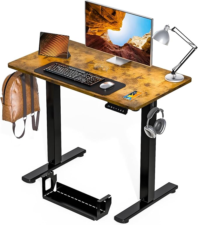 Kingant Standing Desk Height Adjustable Small Electric Stand Up Desks [35 x 20 Inch] - Ergonomic Sit Stand Desk Rising Desks for Home Office Computer Desk Stand Desk Workstation with Cable Management