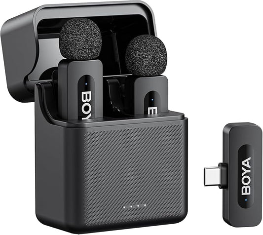 BOYA V30 Wireless Lavalier Microphone for iPhone/Android/PC/Laptop with USB-C Port, 36H Battery Life with Charging Case, Noise Canceling Clip on Lapel Microphone Wireless Mini Mic for Video Recording