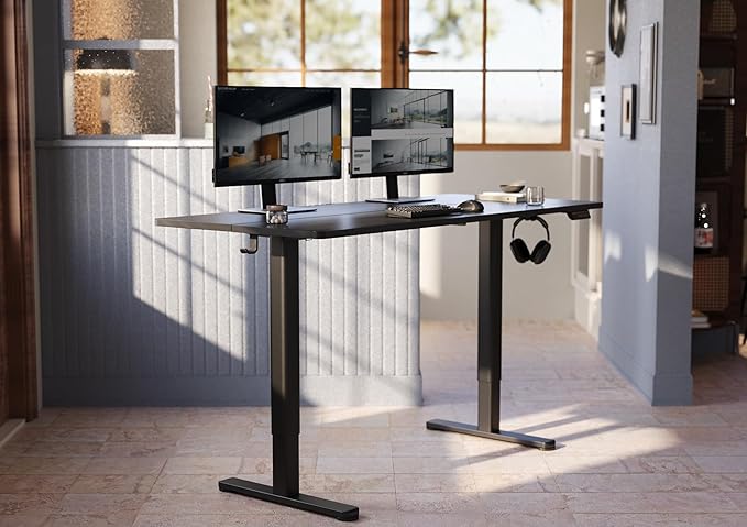 YDN Electric Standing Desk, Adjustable Height Stand up Desk, 55x24 Inches Sit Stand Home Office Desk with Splice Board, Black Top