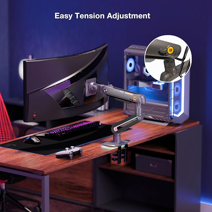 Gaming Monitor Arm for Flat/Ultrawide/Curved Monitors 32 to 60 inch, Heavy Duty Monitor Stand Load up to 20 kg, VESA 75/100 mm Mount G70-New (Grey Black)