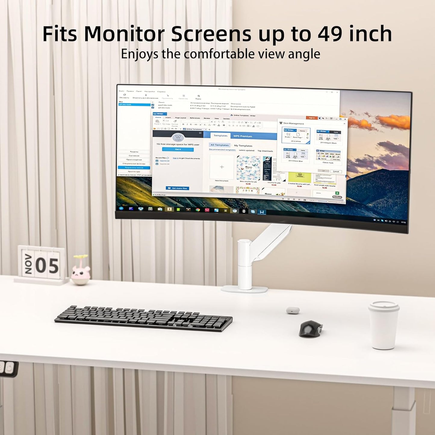 Suptek Ultrawide Monitor Arm Mount for 17 to 49 Inch Heavy Duty Curved Screen,Holds 46.2 lbs,Adjustable Gas Spring Monitor Arm Desk Mount Stand,75/100 Vesa Mount,White(MD71LW)