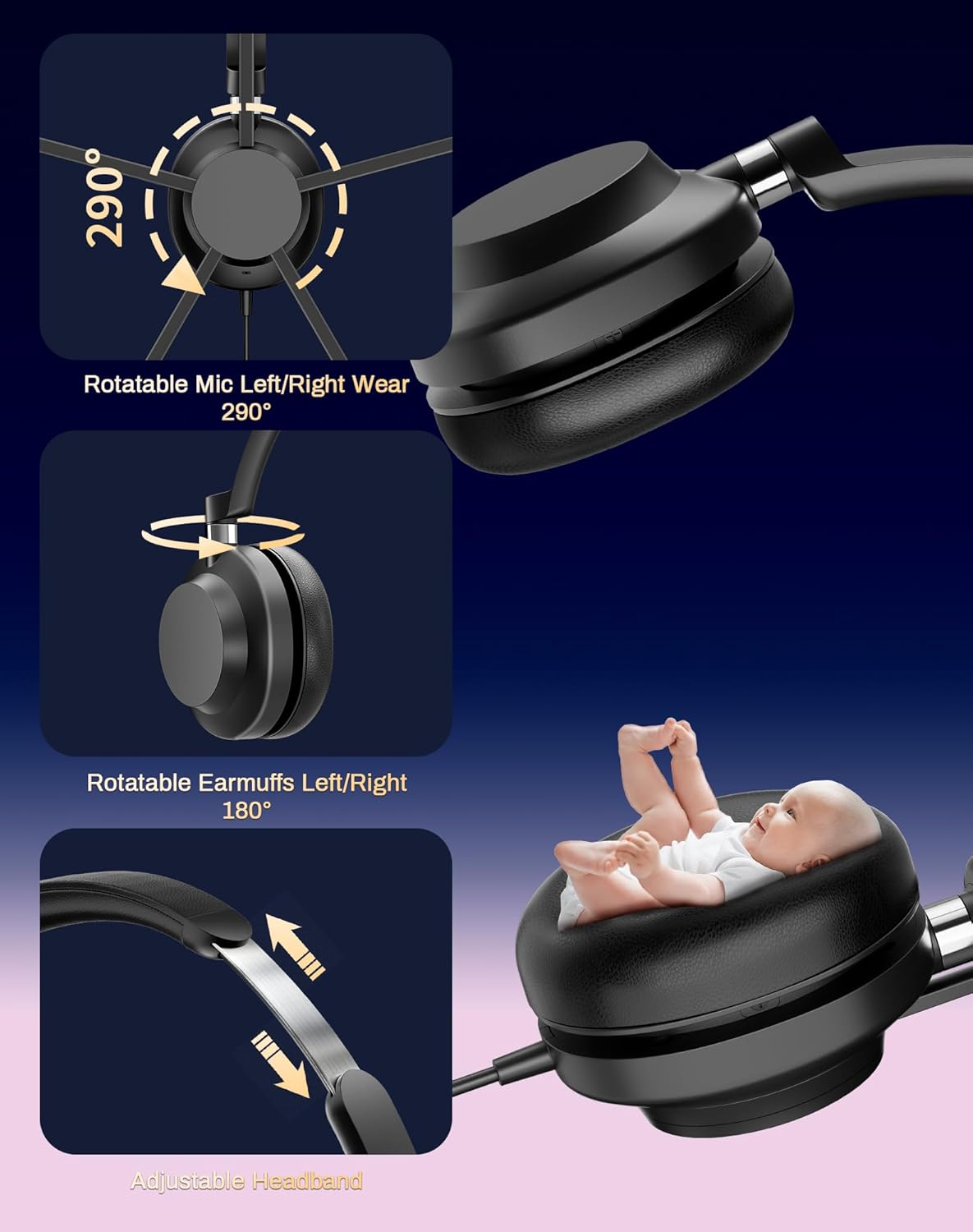 USB Headset with Microphone for PC-Wired Noise Reduction Office Headset work for Laptop/Mac,Computer Headphones with Volume Control & Mic Mute,Compatible with Zoom/Skype/MS/Teams/Call Centers