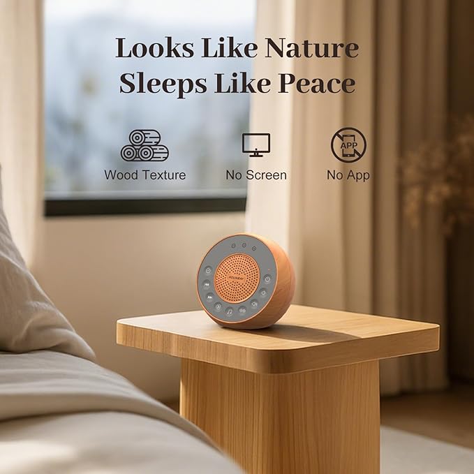 Housbay White Noise Machine with 31 Soothing Sounds, 5W Loud Stereo Sound, Auto-Off Timer, Adjustable Volume, Sleep Sound Machine for Baby, Kid, Adult -Wood Grain