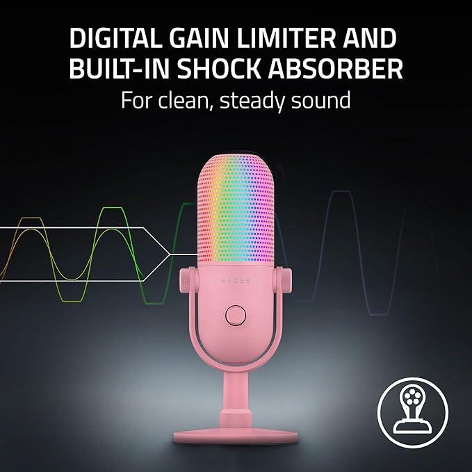 Razer Seiren V3 Chroma RGB USB Microphone: Stream & Game Reactive Lighting - Tap-to-Mute Sensor - Condenser Mic - Digital Gain Limiter & Shock Absorber - PC, Discord, OBS Studio, XSplit - Quartz Pink