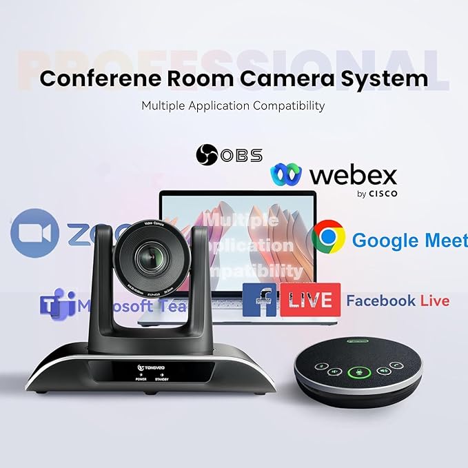 All-in-One Conference Room Video Camera System Bundle HD 1080P 60fps 3X Optical Zoom USB3.0 HDMI PTZ Camera and Bluetooth Conference Speakerphone with Microphones
