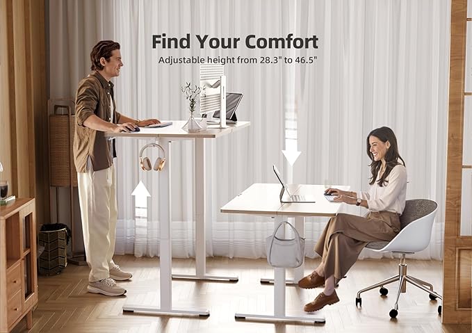 YDN Electric Standing Desk Adjustable Height, 40 x 24 Inches Stand up Desk with Cable Management, Home Office Desks with Splice Board & White Frame, Nature Top