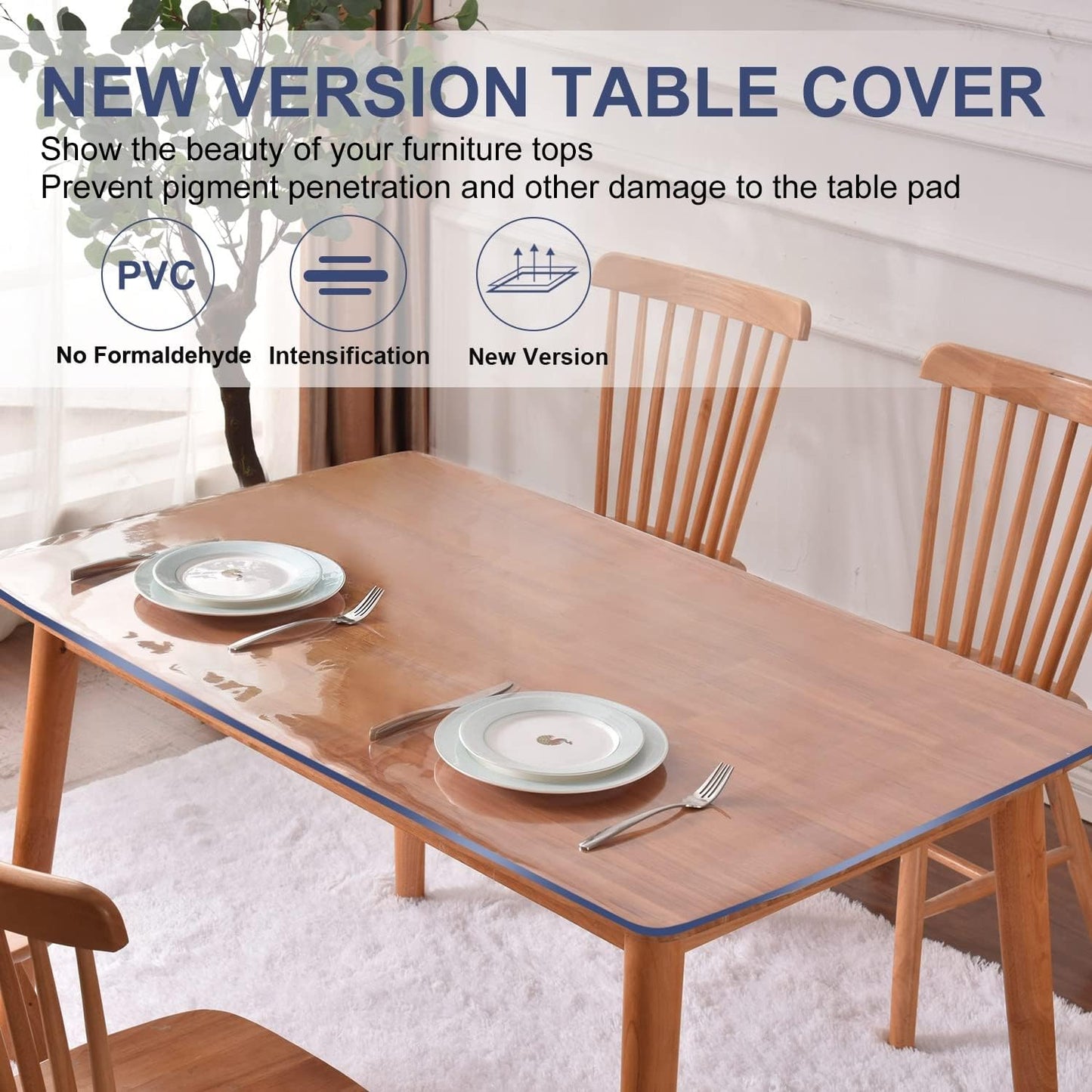 Large 28x108 in Clear PVC Table Protector Cover Mat for Dining Table Wood Glass Metal Furniture Screen Conference Table Kitchen Countertop Decorative Plastic Tablecloth Heat Water Resistant Easy Clean