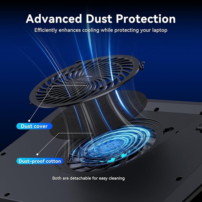 llano Laptop Cooling Pad, Gaming Laptop Cooler with Powerful Turbo Cooling Fan(5.5inch Diameter), Infinitely Variable Speed, Touch Control, 3-Port USB A, for Fast Cooling Laptop 15.6-21in