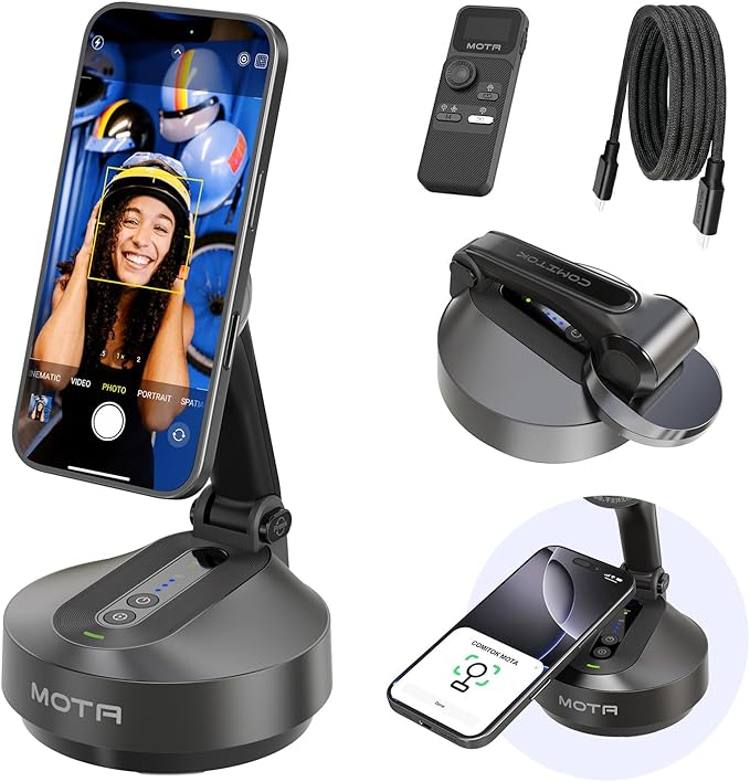 MOTA Tripod Stand Only for iPhone, Foldable Gimbal Stabilizer with Remote Control, 2 Axis Phone Stand for Video Recording with Megnetic Holder for Desk, 360 Degree Tracking Gimbal for All Apps