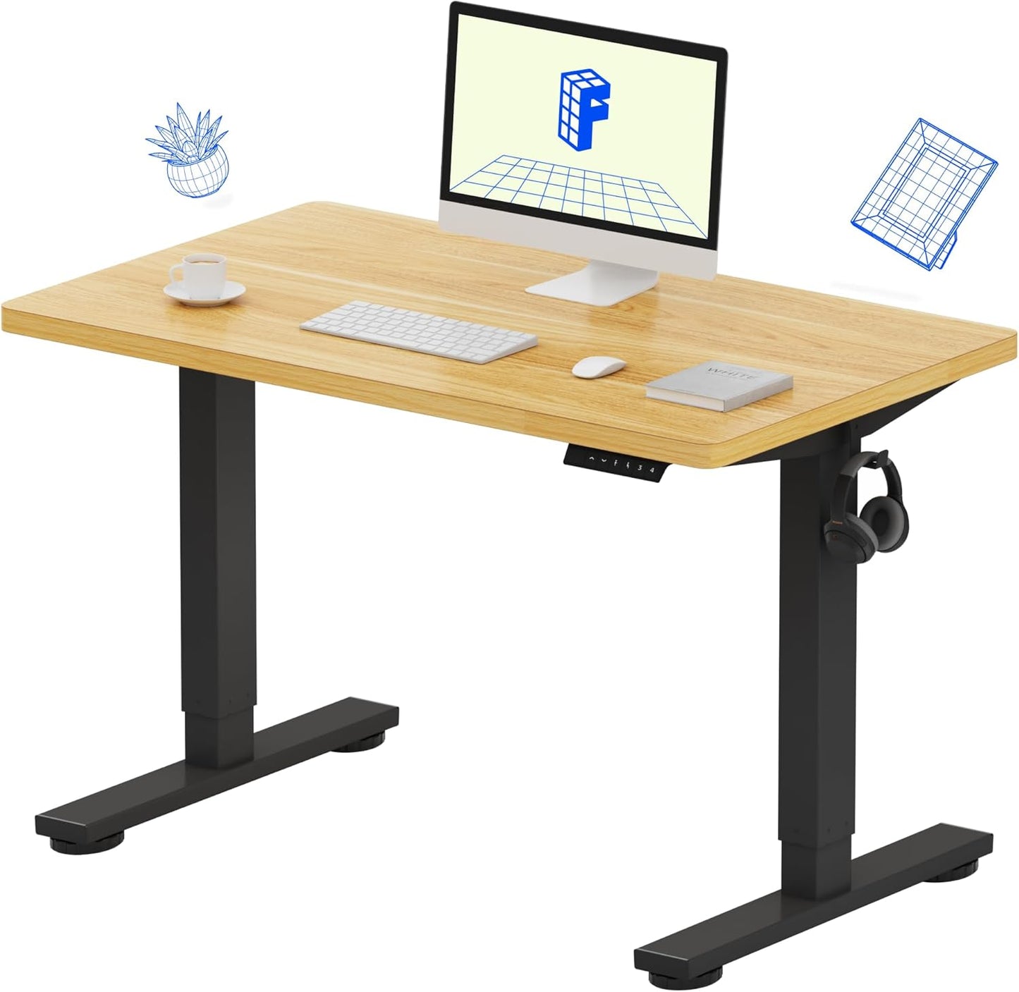 FLEXISPOT EN1 Whole-Piece Standing Desk 40" x 24" Electric Small Desk Height Adjustable Desk Sit Stand Desk Home Office Table (Black Frame + Maple Top, 2 Packages)
