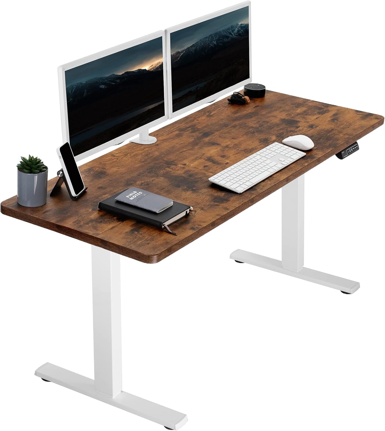 VIVO Electric 60 x 24 in Rustic Standing Desk, Memory Height Adjustment, 1B Series, One-Piece Vintage Brown Top, White Frame, DESK-KIT-1W6N