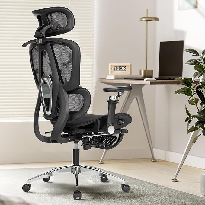 Mesh Ergonomic Office Chair with 6D Armrests,High Back Mesh Gaming Chair with Lumbar Support,Adjustable Seat Depth,3D Headrest,Footrest for Big & Tall