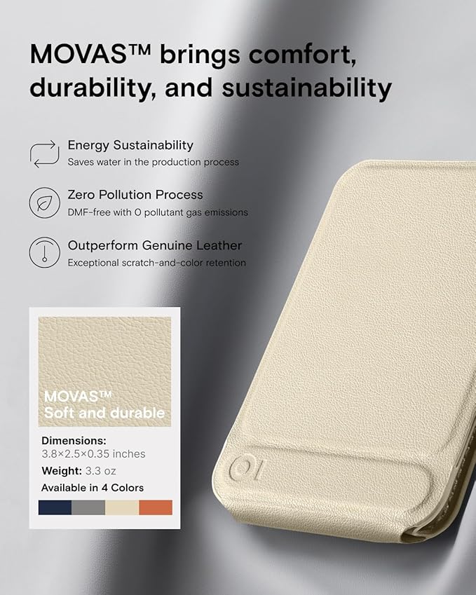 MOFT Phone Tripod Wallet, 3 in 1 Phone Stand MagSafe Wallet, NFC-Supported Magnetic Phone Stand, MOVAS Vegan Leather Adjustable Card Holder, Earthen Beige