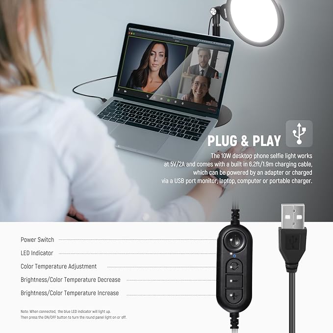 NEEWER Basics 7" Desk Ring Light for Video Recording, 10W Dimmable Full Screen Key Lighting with Stand&Phone Holder for iPhone Computer Laptop Vlog Live Streaming Video Conference, R06