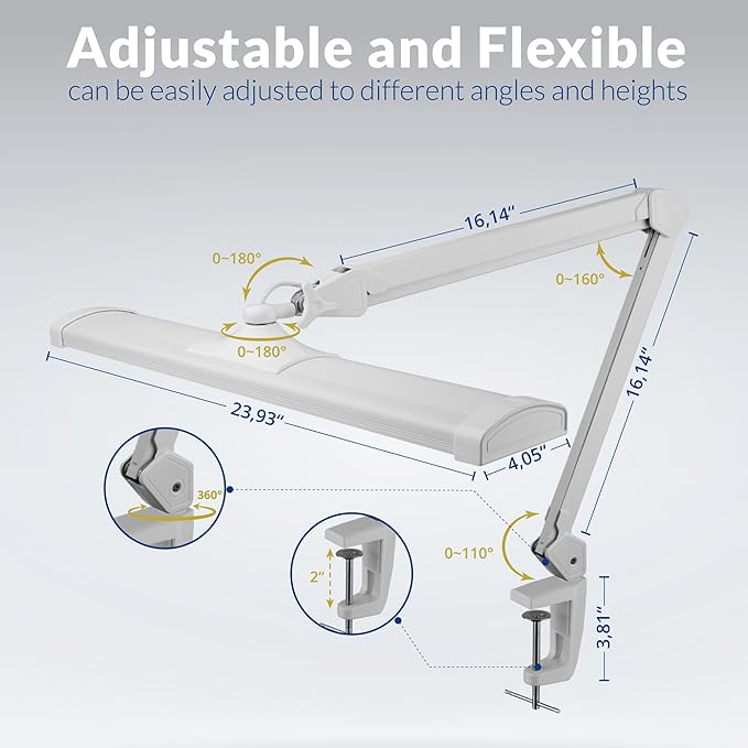 2300 Lumens Ultra Bright LED Desk Lamp – Professional Eye Care Task Light 5 Level Adjustable Brightness & Color Temperature, for Home Office, Architecture, Beauty (CCT, Dimming, White)