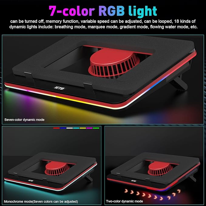 GT500 Powerful Turbo-Fan (5000 RPM) RGB Laptop Cooling Pad with Infinitely Variable Speed,Seal Foam for Rapid Cooling Gaming Laptop,Dust Filter for Protect Laptop,13-17.3inch Laptop Cooler