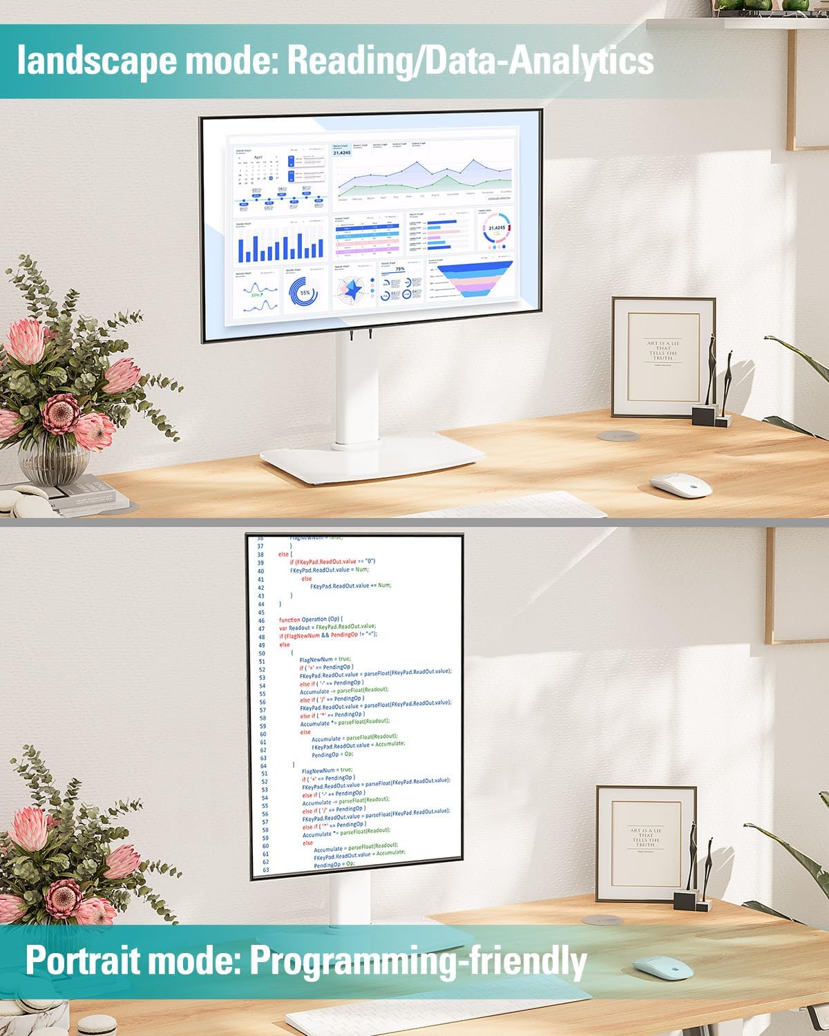 MOUNT PRO Single Monitor Stand Fits Max 32 inch Screen, Free-Standing Computer Desk Stand, Display Mount with Height Adjustable, Swivel, Tilt, Rotation, VESA Monitor Stand 100x100, White