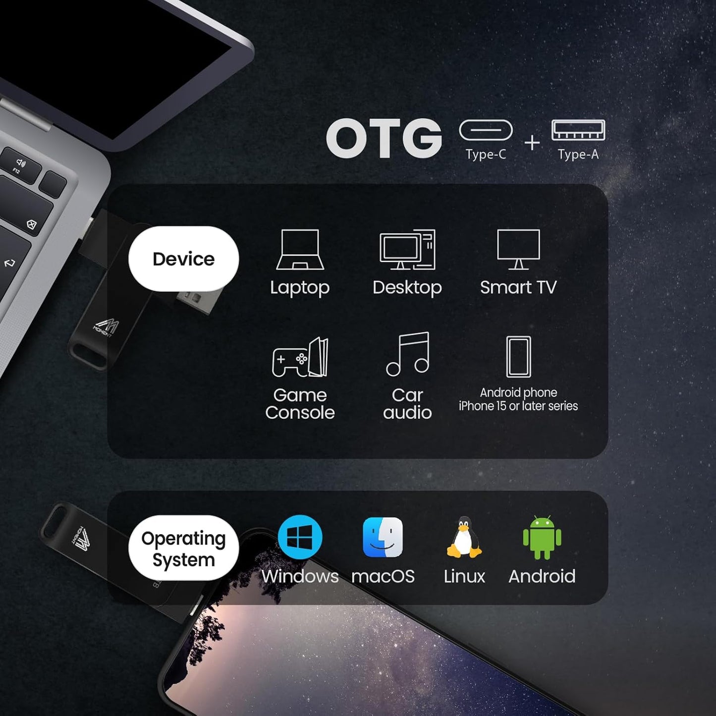 MMOMENT MU P50 1TB External SSD – USB-C & USB-A Portable Solid State Drive, USB 3.2 5Gbps, 560MB/s Read, 500MB/s Write, 110MB/s Sustained Write – Compatible with iPhone PS5 Steam Deck Android Mac