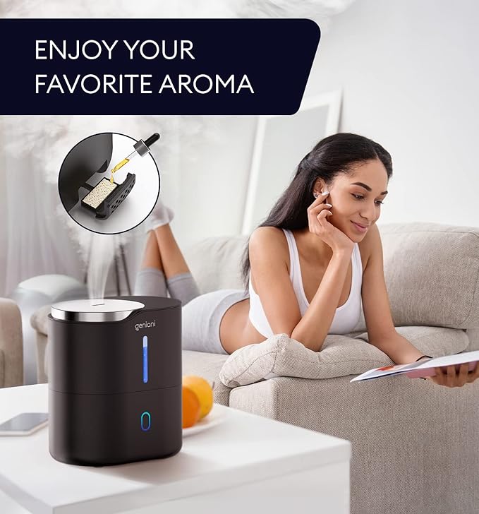 Top Fill Humidifier with Essential Oil Diffuser 2.5L for Home, Baby, Bedroom, Large Room & Indoor Plants, Small Cool Mist Air Humidifiers for Baby, Ultrasonic Quiet, Night Light (Black)