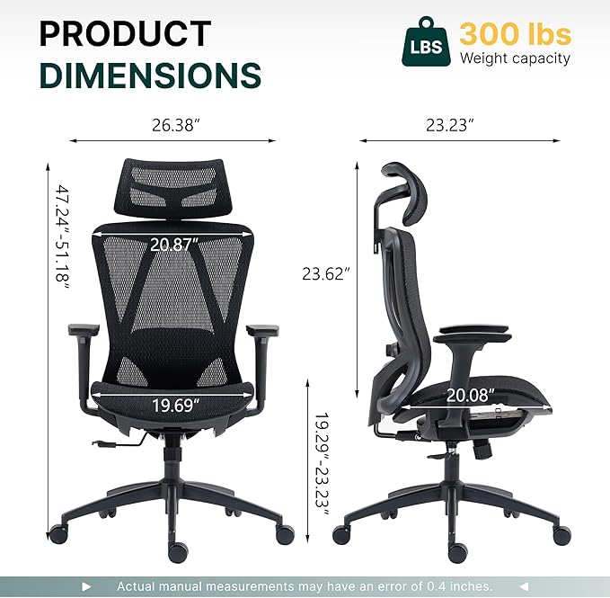 Mesh Ergonomic Office Chair,High Back Mesh Gaming Chair with Lumbar Support,Adjustable Headrest and Armrests for Home Office Desk Chair (Americana, Black)
