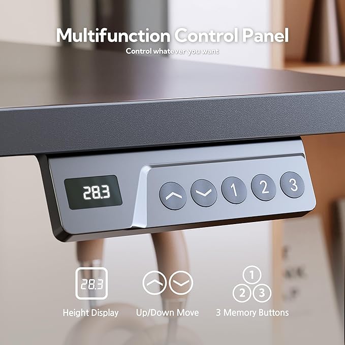 Seang Standing Desk with Drawer, 55" x 24" Height Adjustable Stand Up Desk, 3 Memory Height Settings with Cable Grommets & Storage Hooks, Ideal for Home & Office, Black