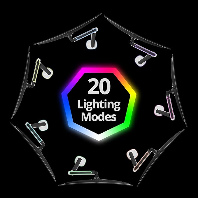 AVLT Single 27”-45” RGB Gaming Monitor Arm Desk Mount Built-in 20 Lighting Modes Touch Button Control Fits Flat/Curved/Ultrawide Screens Height Swivel Tilt Rotation Adjustable Stand -White