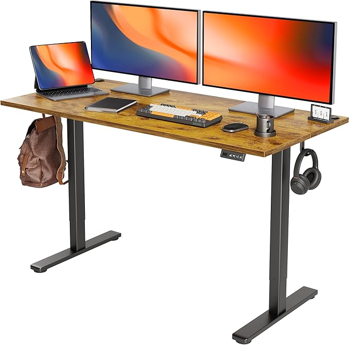 Seang Standing Desk with Adjustable Height, 55x24 Inch Electric Stand Up Desk for Home Office, Studio, Computer Workstation, Rustic Brown Top