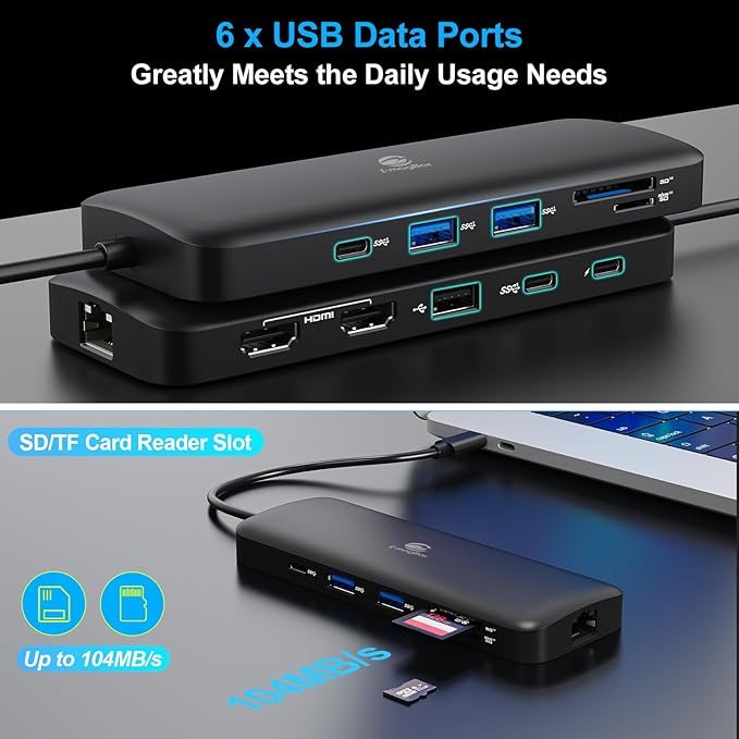 Laptop Docking Station Dual Monitor 2 HDMI, 11-in-1 USB C 4K/60Hz Dual Display Dock,1Gbps Ethernet, 100W USB C PD Port, 5 USB A/C Ports, SD/TF Card Slot for Dell, HP, Lenovo, Surface(Black)