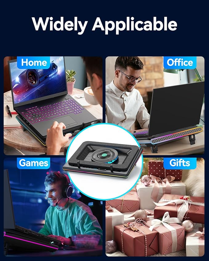 llano V12 RGB Laptop Cooling Pad, Gaming Laptop Cooler with 5.5 Inch Powerful Turbofan, Fast Cooling Laptop 15.6-21in, Adjustable Speed, Touch Control, LCD Screen, Black